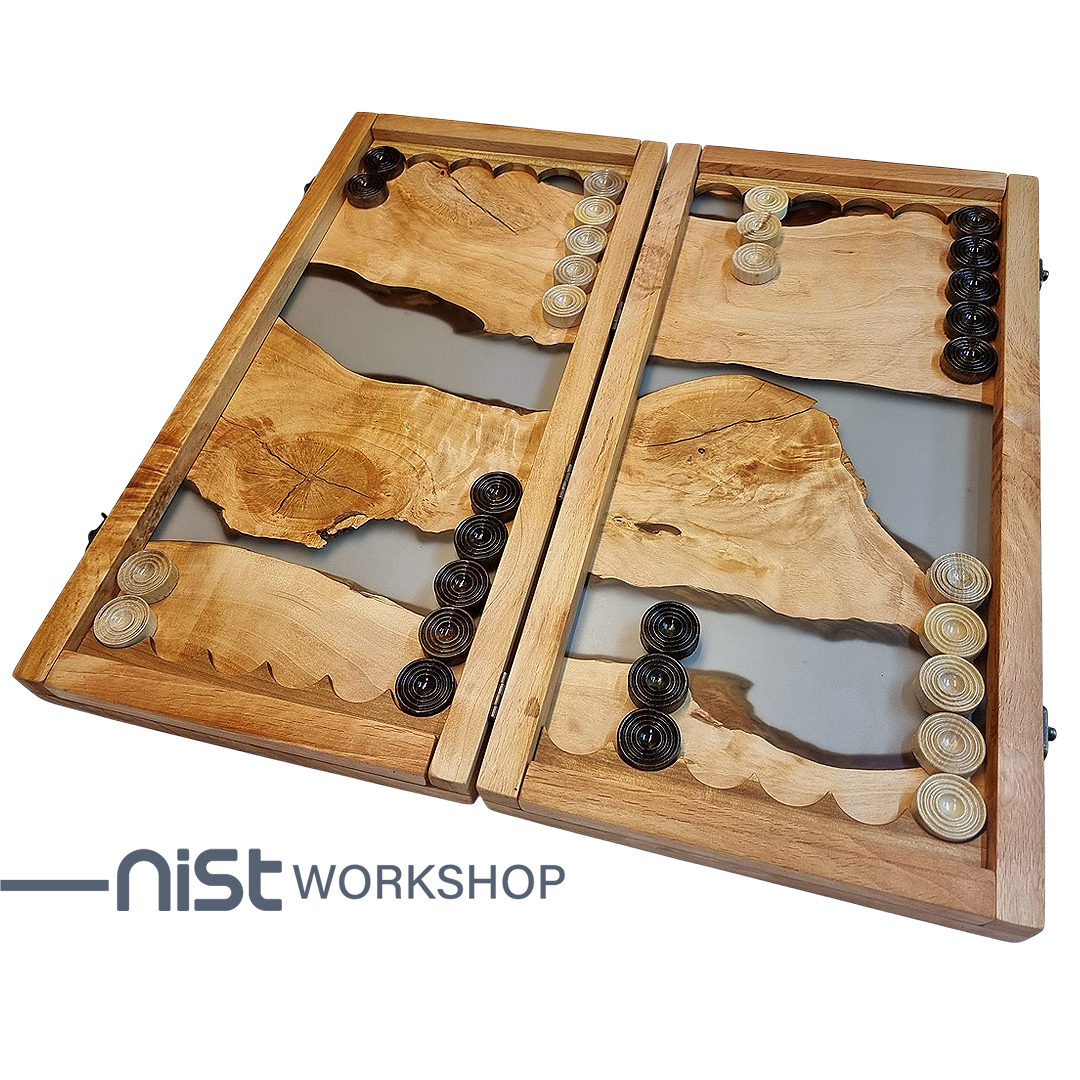 تخته نرد کلاسیک چوبی و رزینی مدل توسکا دودی جنگلی کد TN_tooska0002 -01