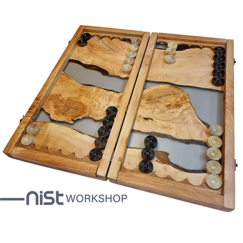 تخته نرد کلاسیک چوبی و رزینی مدل توسکا دودی جنگلی کد TN_tooska0002 -01