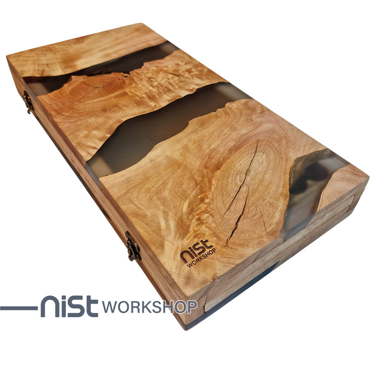 تخته نرد کلاسیک چوبی و رزینی مدل توسکا دودی جنگلی کد TN_tooska0002 -02