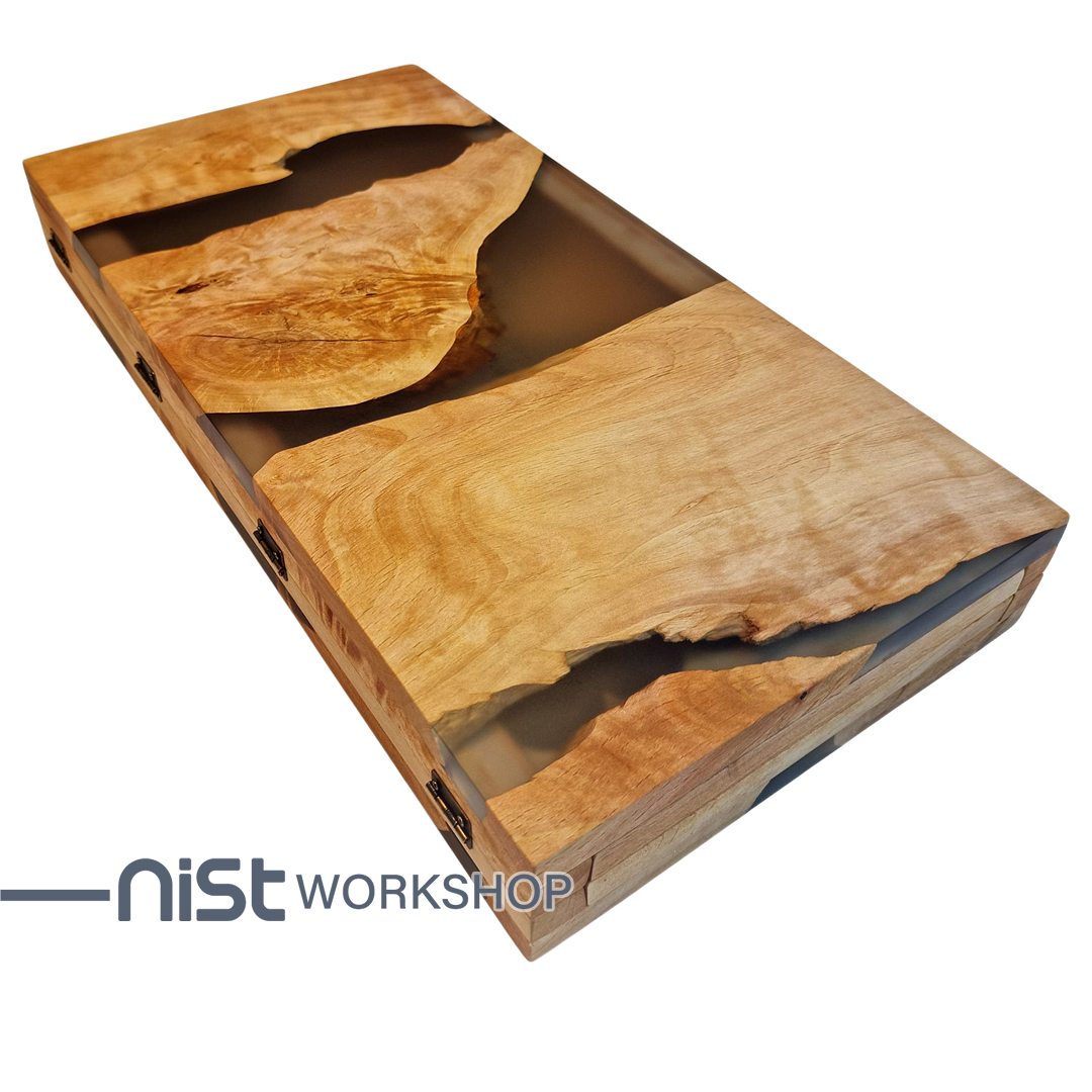 تخته نرد کلاسیک چوبی و رزینی مدل توسکا دودی جنگلی کد TN_tooska0002 -03