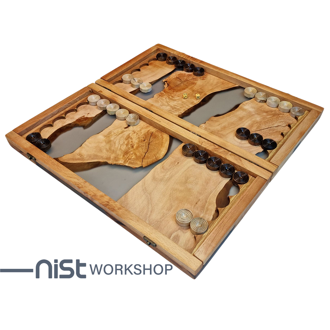 تخته نرد کلاسیک چوبی و رزینی مدل توسکا دودی جنگلی کد TN_tooska0002 -06