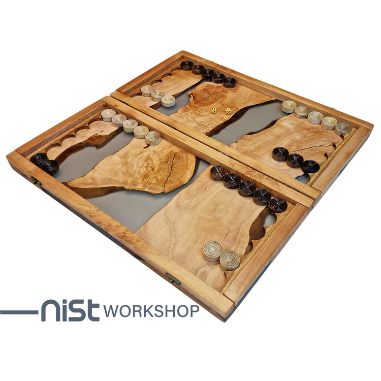 تخته نرد کلاسیک چوبی و رزینی مدل توسکا دودی جنگلی کد TN_tooska0002 -06