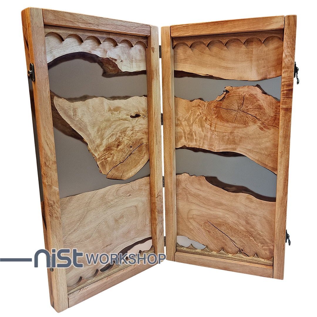 تخته نرد کلاسیک چوبی و رزینی مدل توسکا دودی جنگلی کد TN_tooska0002 -05