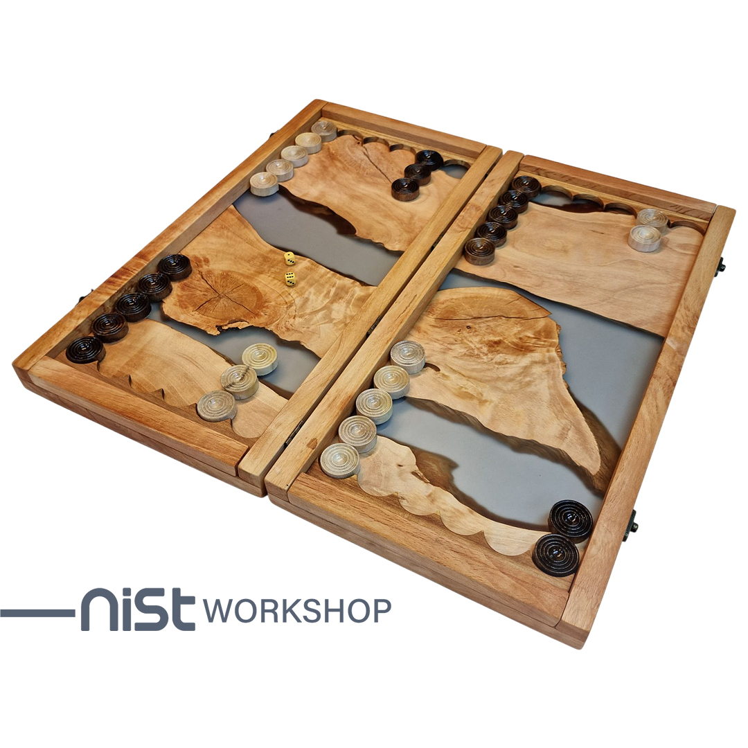 تخته نرد کلاسیک چوبی و رزینی مدل توسکا دودی جنگلی کد TN_tooska0002 -07